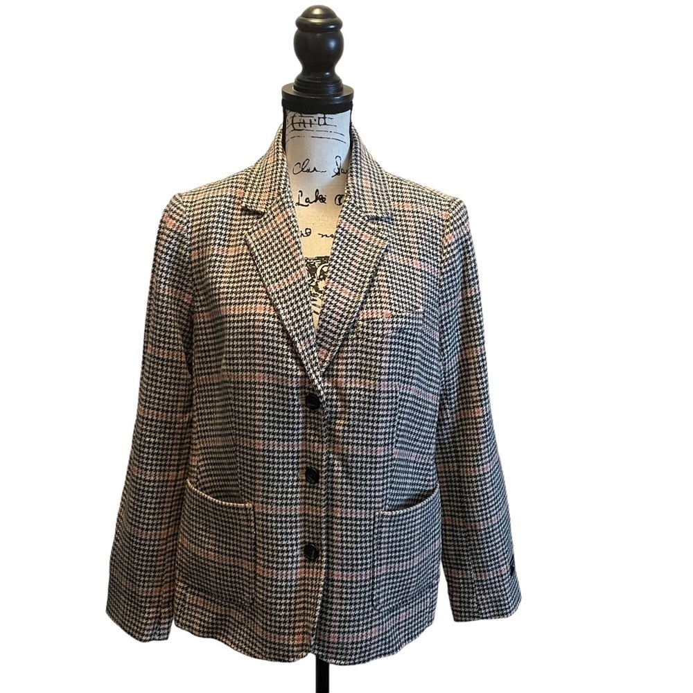 L.L. Bean Blazer jacket Wool Silk Beige Black Pink Size Large NWT Bellandi Italy